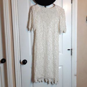 Vintage Carina White Beaded Dress- 80s Embellished retro Evening Party Dress EUC